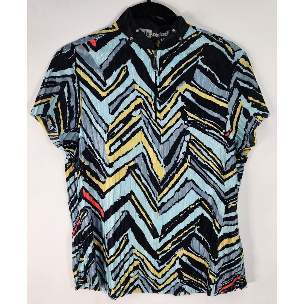 Jamie Sadock Golf Top 1/4 Zip Crinkle Retro Abstract